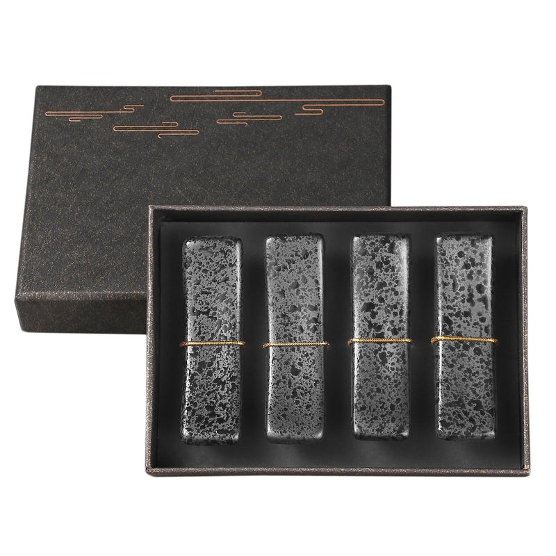 Youda Chopsticks Holder Set of 4 Ceramic Chopstick Stand Rest Rack Spoon Fork Knife Holder Set(Black) - Image 1